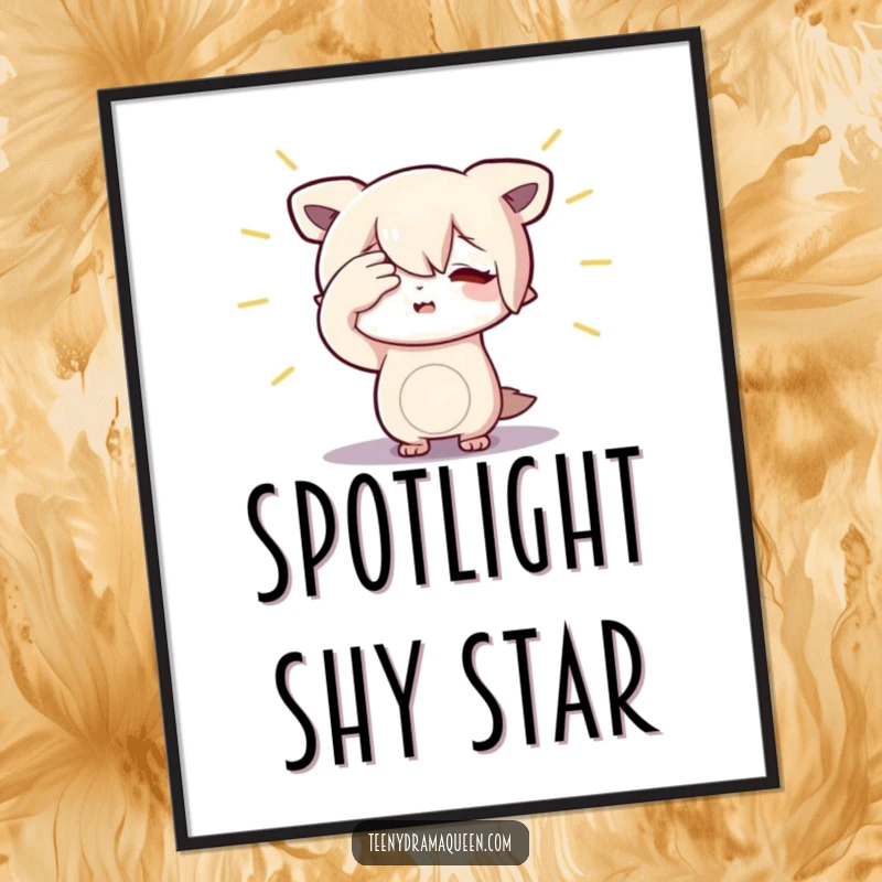 Funny Character Digital Art Print: High-quality artwork of a small figure dramatically shielding their eyes from an imaginary spotlight.