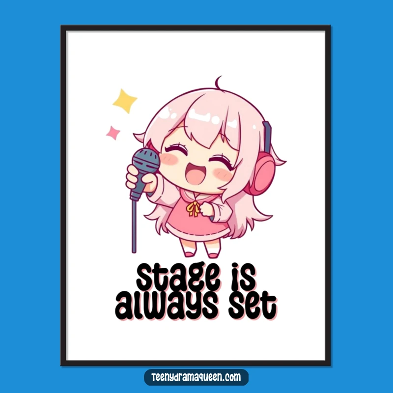 Funny Digital Art: Joyful Character's Mic Dream, Instant Humorous Wall Decor Gift!