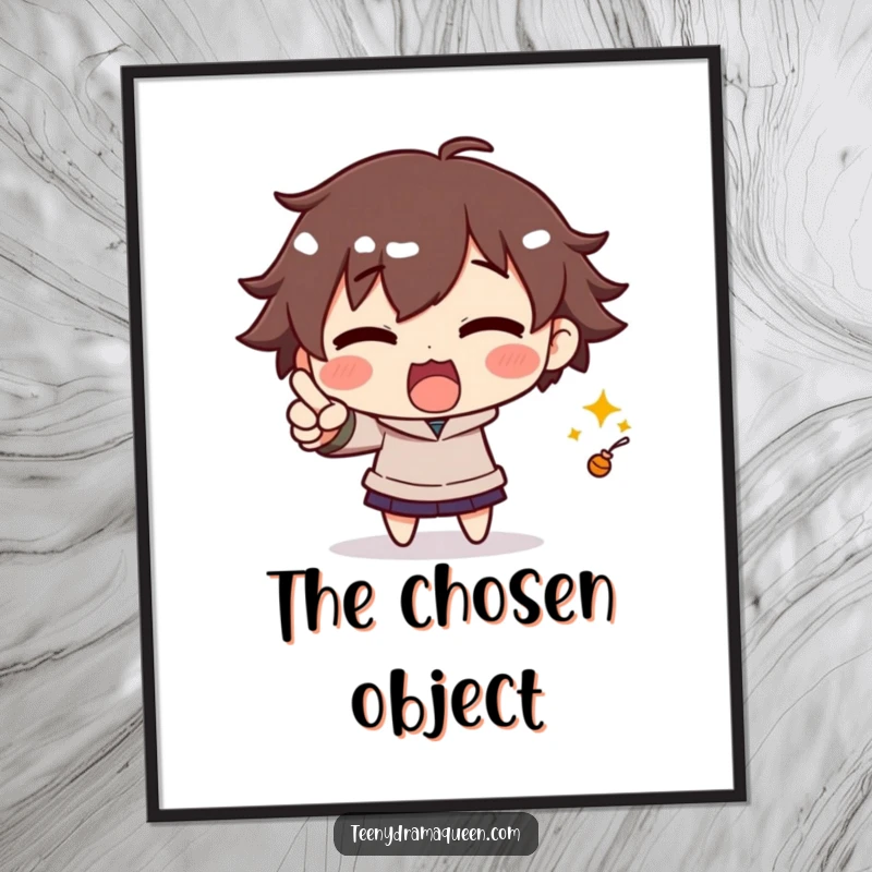 Funny digital art print of an excited character dramatically pointing, ready to be printed and add energetic humor.