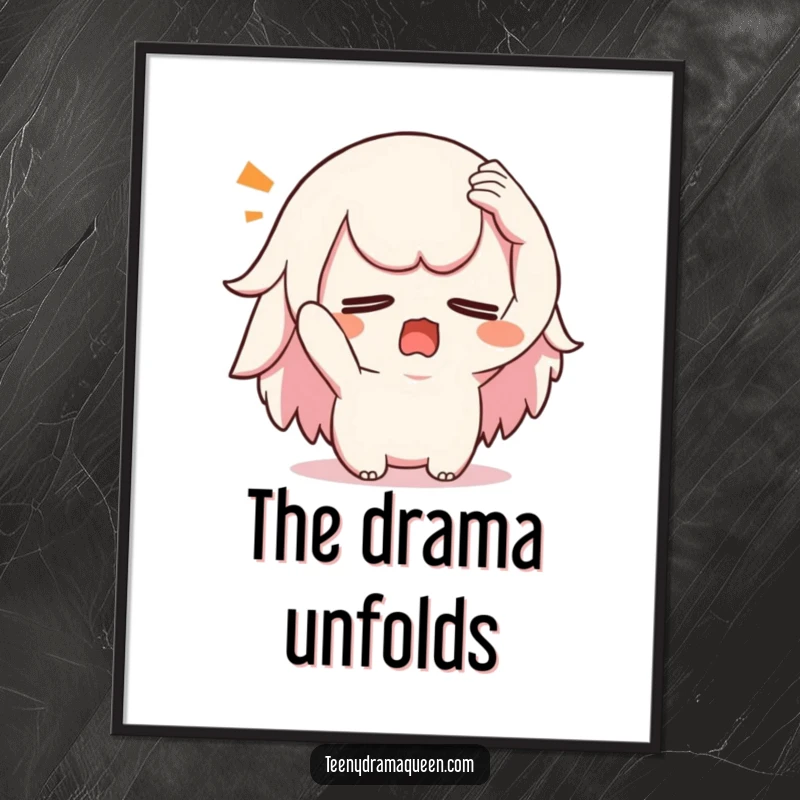 Funny swooning kawaii digital art print, a downloadable file featuring a character dramatically fainting, for theatrical decor.