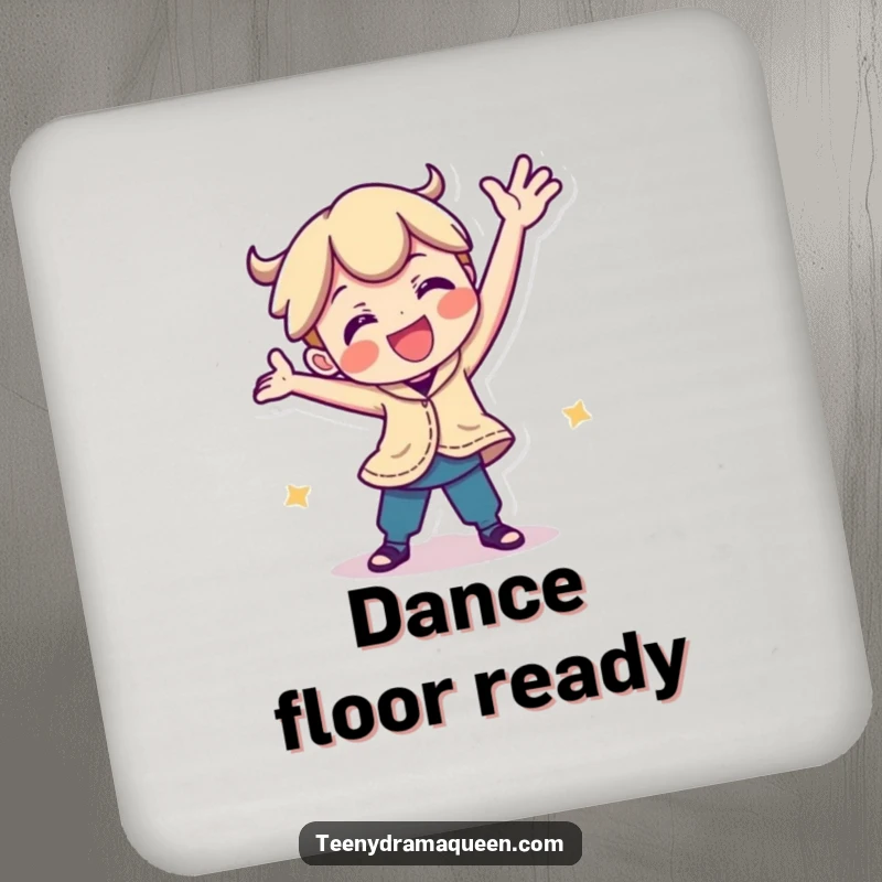 Funny drink coasters featuring a playful character in a comical, silly dance pose, adding a humorous and protective element to surfaces.