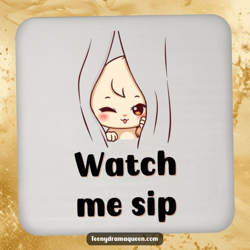 Funny drink coasters featuring a mischievous character peeking from behind a curtain, adding a humorous and protective element to surfaces.