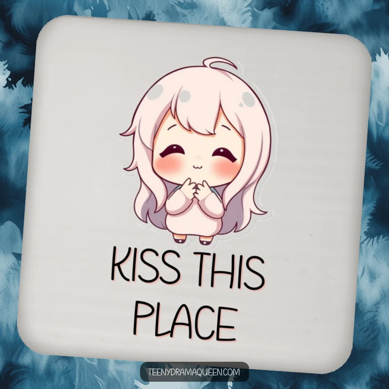 Funny drink coasters featuring a happy character blowing a tiny, sweet kiss, adding a charming and protective element to surfaces.