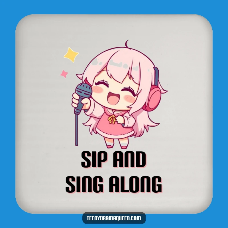 Funny Music Lover Coaster: Joyful Character & Mic Sip, Protect Surface Gift!