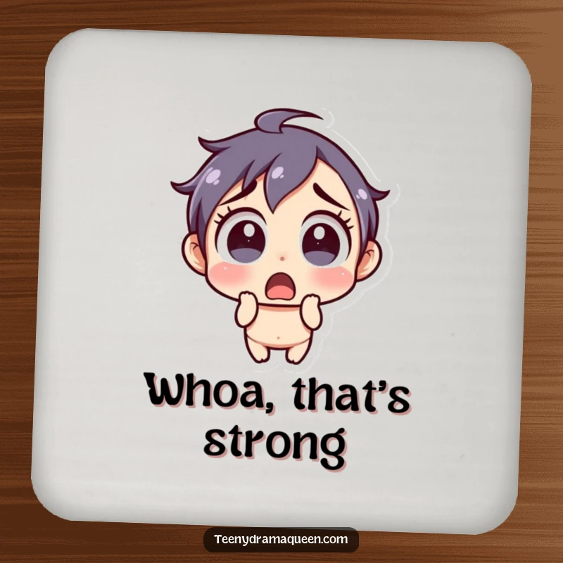 Funny Drink Coasters: Little character with a shocked expression and wide eyes, protecting tables with humorous surprise.