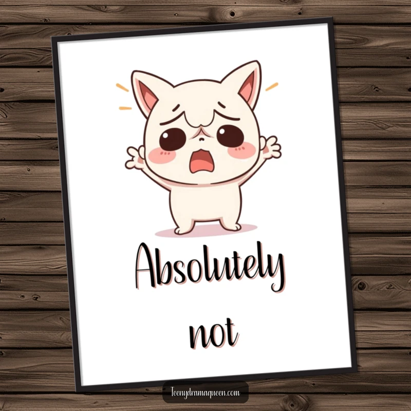 Funny poster depicting a cute kawaii character in a dramatic pose, throwing its hands up in utter exasperation and disbelief.