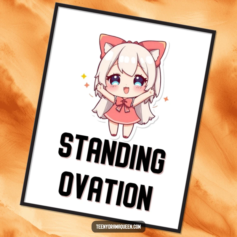 Funny poster artwork of a cheery character taking a dramatic bow, adding a celebratory and humorous element to decor.