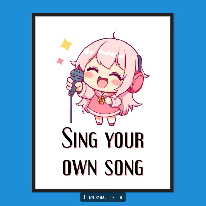 Funny Inspirational Art: Joyful Character Reaching for Mic, Unique Wall Decor Gift!