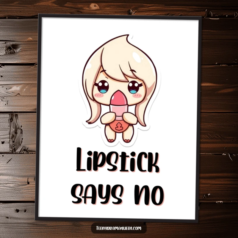 Funny Poster featuring a tiny lipstick character with an unimpressed expression, embodying chic sarcasm and humorous wall decor.