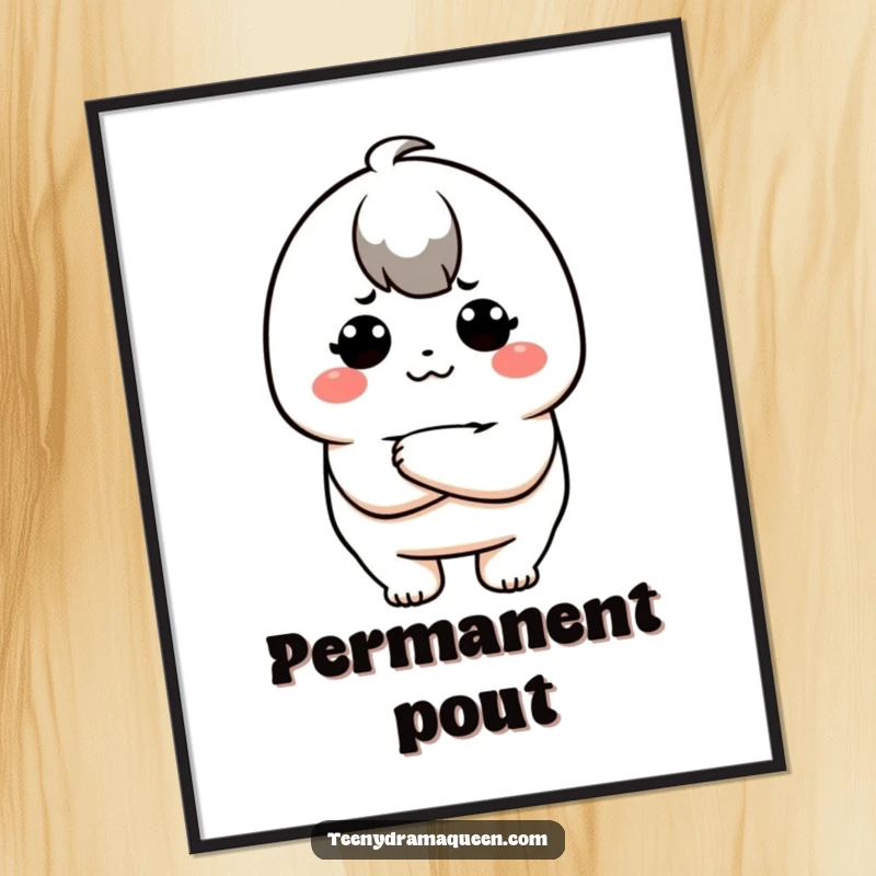 Funny poster print of a kawaii character pouting with crossed arms, a humorous addition to any room, great funny gift.