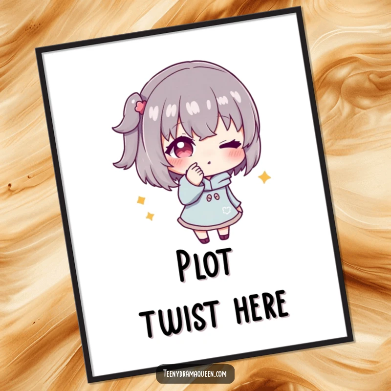 Funny poster of a character whispering secrets with a conspiratorial wink, adding a touch of playful intrigue and humor to decor.