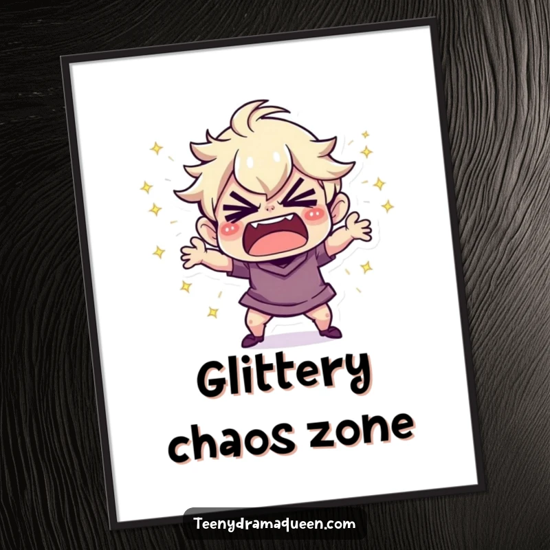 Funny Poster: Tiny character throwing a tiny, sparkly tantrum, adding a humorous and dramatic visual to any space.