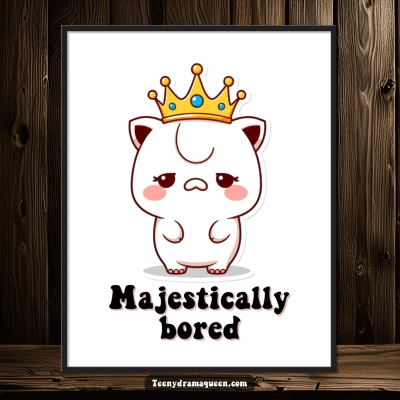 Funny unimpressed kawaii poster, featuring a crowned character looking decidedly unimpressed, perfect for humorous wall art.