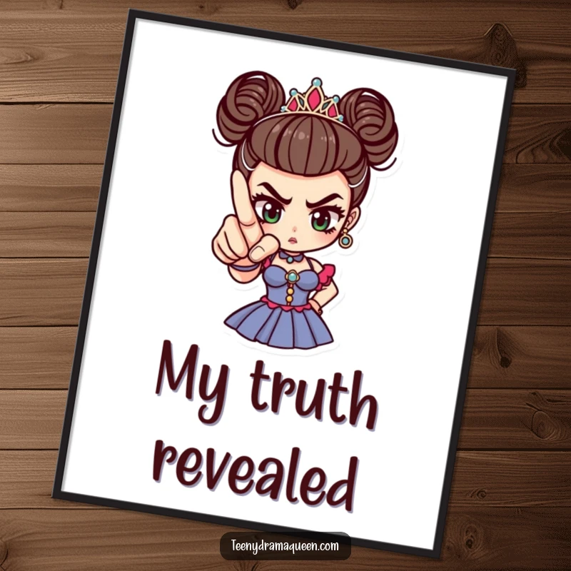 Funny tiny drama queen pointing accusingly with a perfectly manicured finger, perfect for wall decor with a sassy touch.