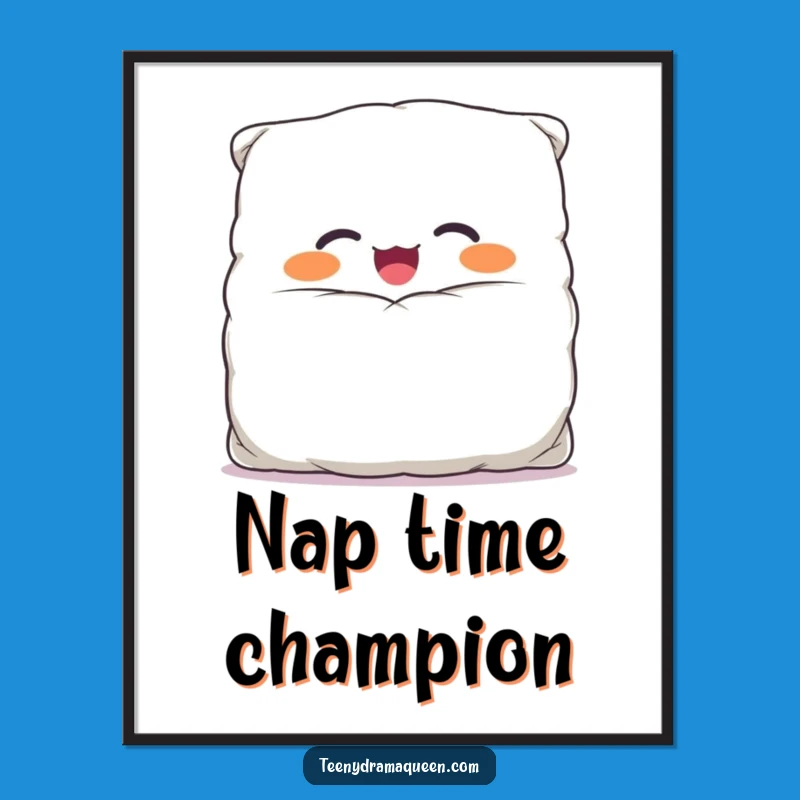 Funny Giggling Pillow Poster - Overstuffed Character, Comical Case, Perfect Wall Art Gift