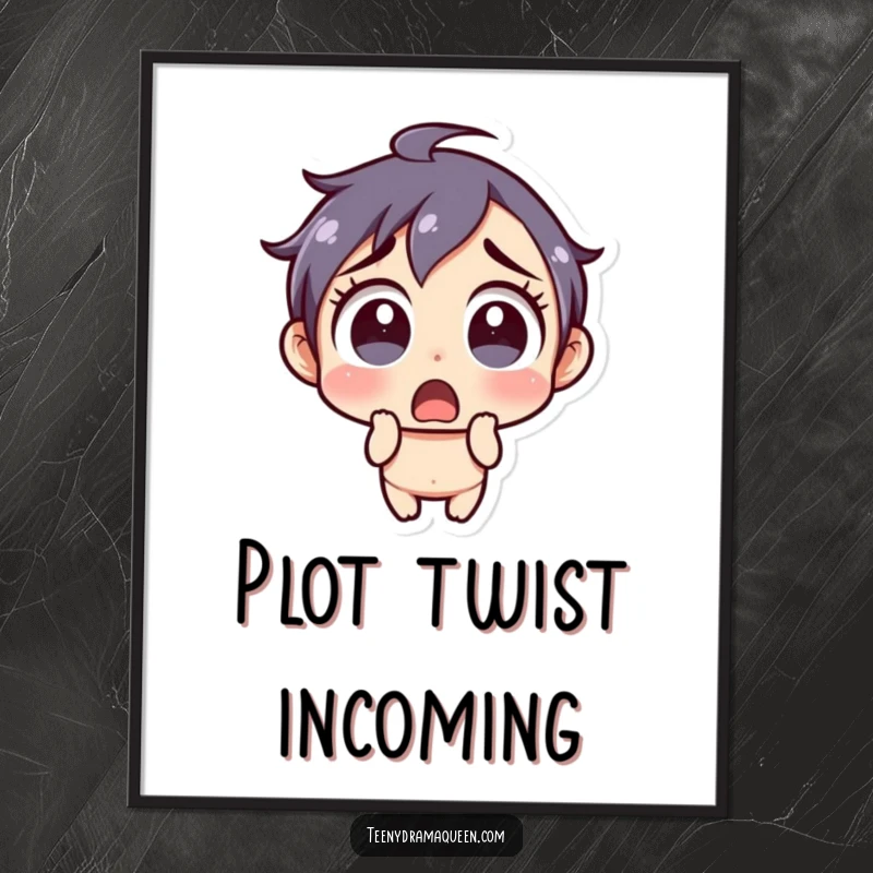 Funny Poster: Little character with a shocked expression and wide eyes, perfect for adding humorous surprise to wall art.