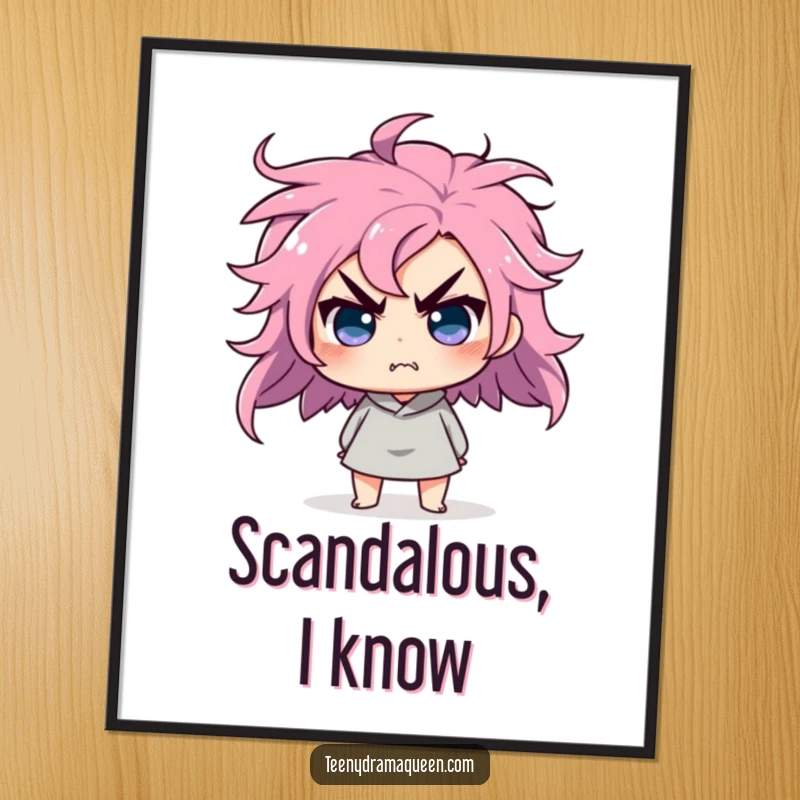 Funny poster of a character performing a dramatic hair flip, with an expression of utter affront.