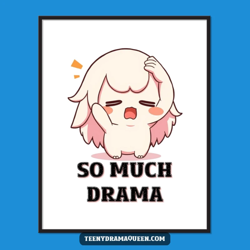 Funny Swooning Kawaii Poster: Dramatic Wall Art with Humorous Flair