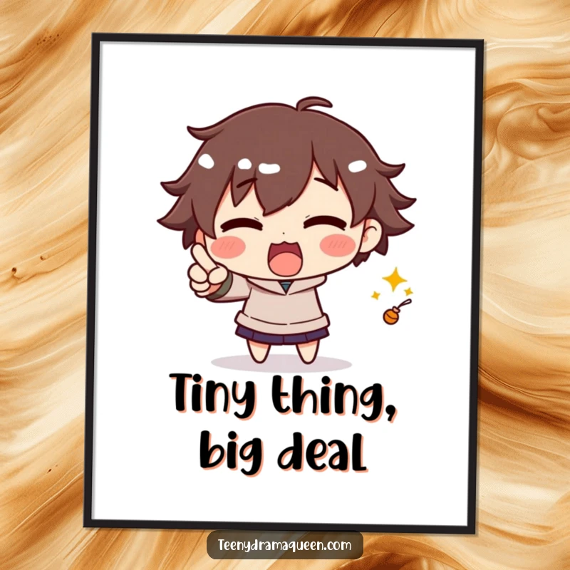 Funny poster artwork of an excited character dramatically pointing with emphasis, adding vibrant energy and humorous focus to decor.