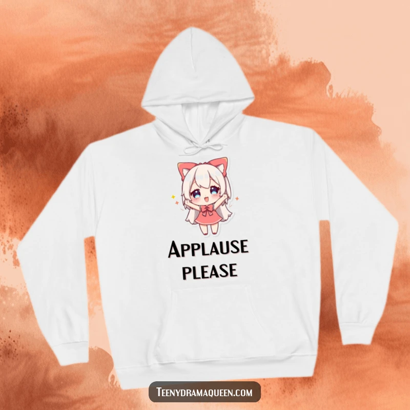 Funny hoodie showcasing a cheery character taking a dramatic and celebratory bow, perfect for moments of achievement and comfort.
