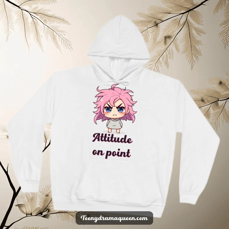 Funny hoodie featuring a character in a dramatic hair flip, with an expression of utter affront.