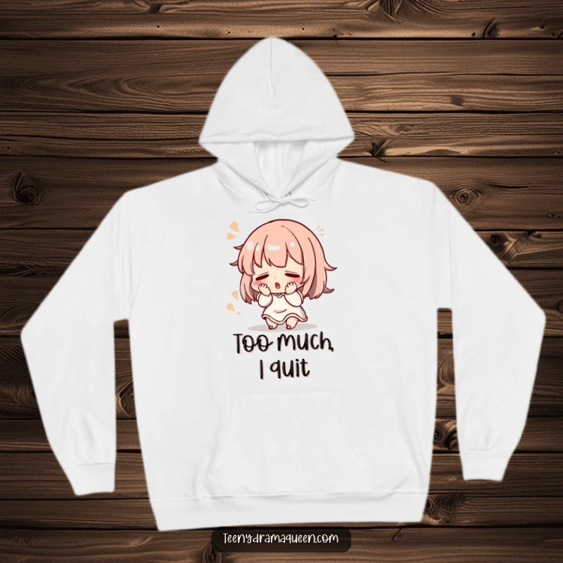 Funny Hoodie: Small character dramatically fainting with a flourish, offering cozy humor for dramatic exits.