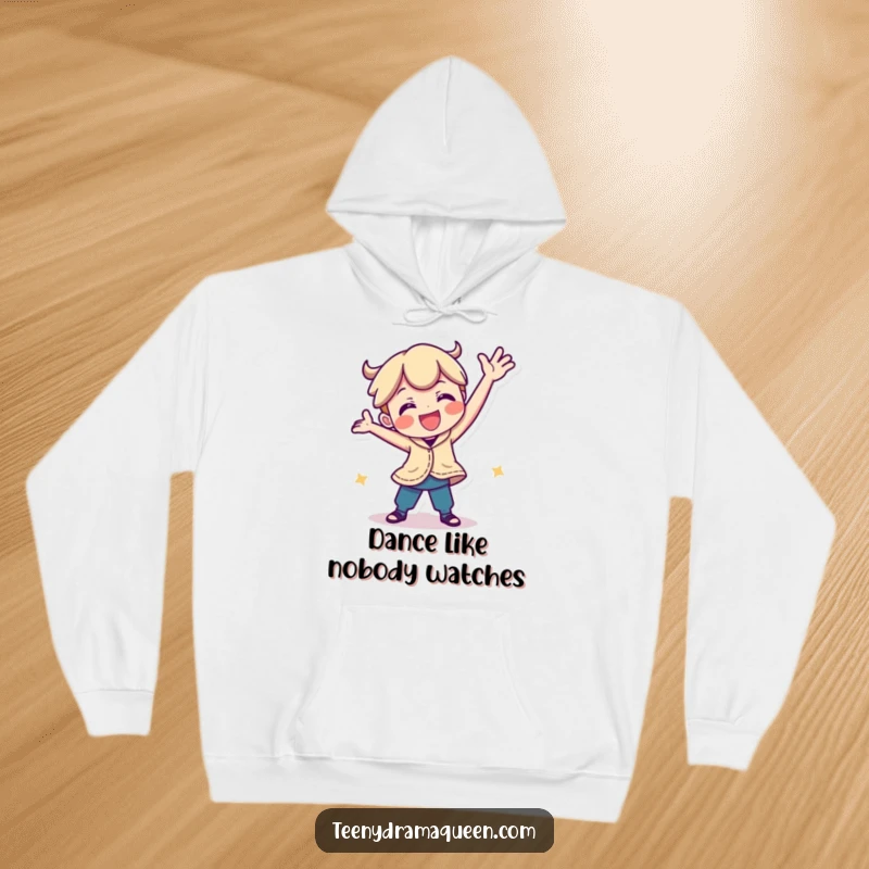 Funny hoodie showcasing a playful character in a dynamic, silly dance pose, perfect for expressing fun and lightheartedness.