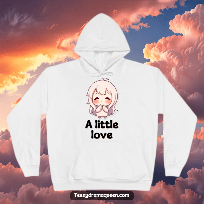 Funny hoodie featuring a happy character in a sweet, affectionate pose, blowing a tiny kiss, perfect for cozy, cheerful moments.