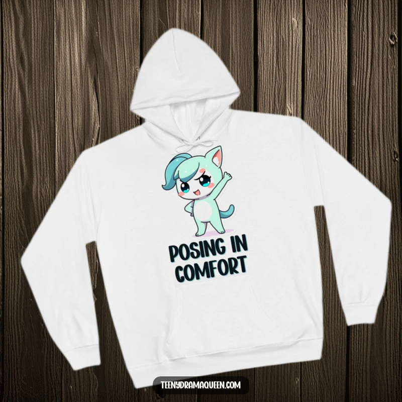 Funny Kawaii Character Hoodie depicting a dramatic pose with hand on hip, a great funny gift for divas.