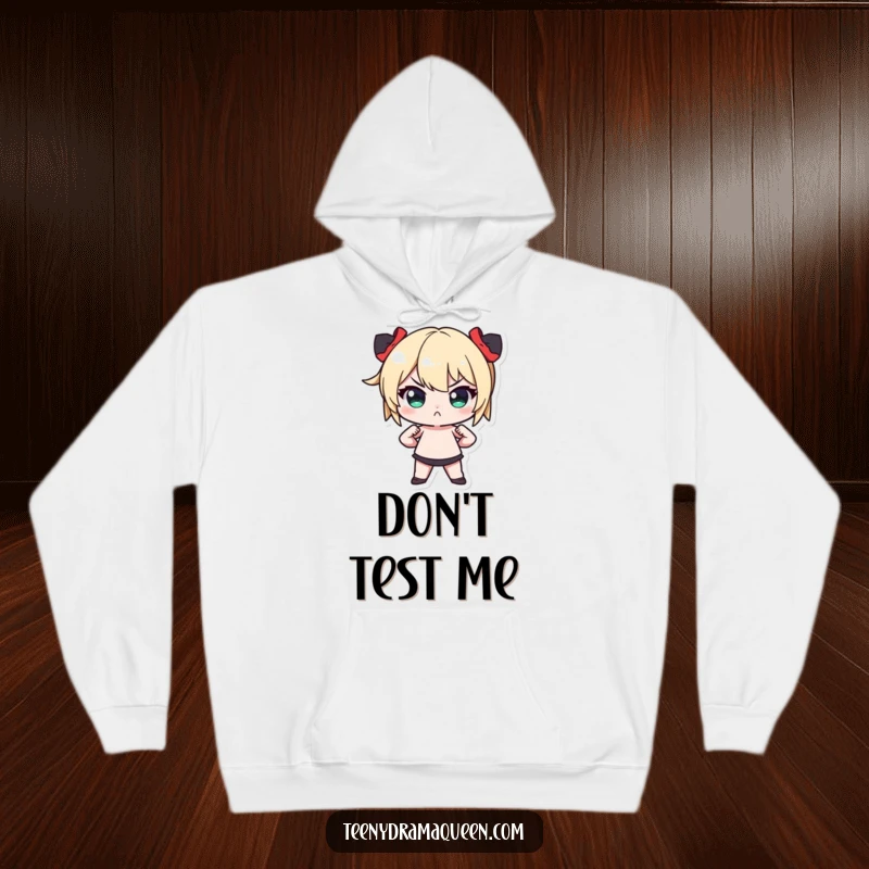 Funny Tiny Character Hoodie: Comfortable sweatshirt featuring a miniature figure striking a dramatic pose with hands on hips and a pout.