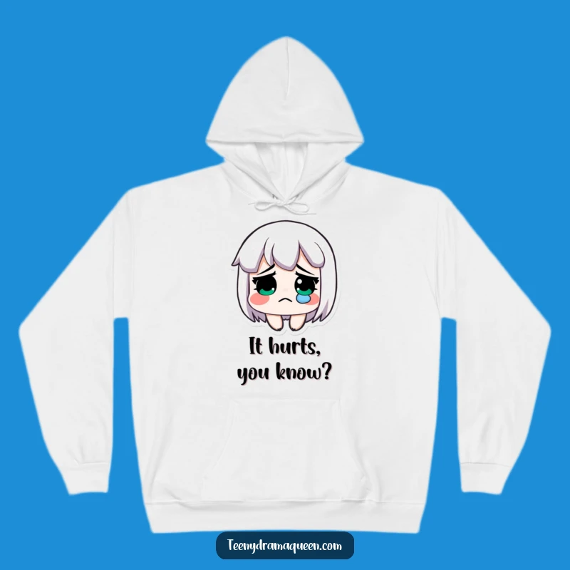 Funny Cozy Melancholy Hoodie: Sad Character's Tear, Comforting Humorous Gift!
