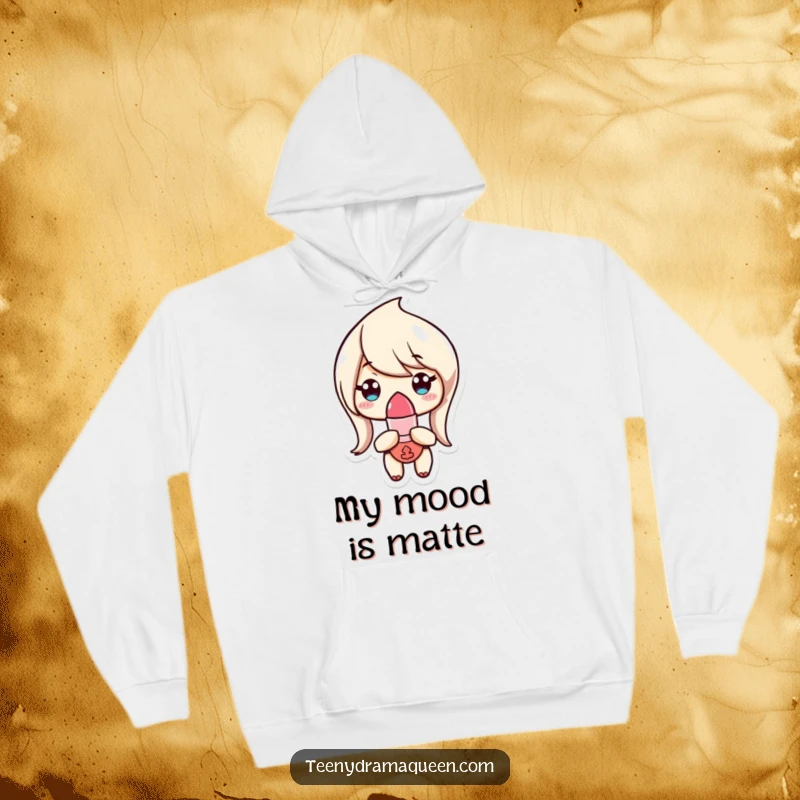 Funny Hoodie featuring a tiny lipstick character with an unimpressed and sophisticated look, ideal for expressing disdain humorously.