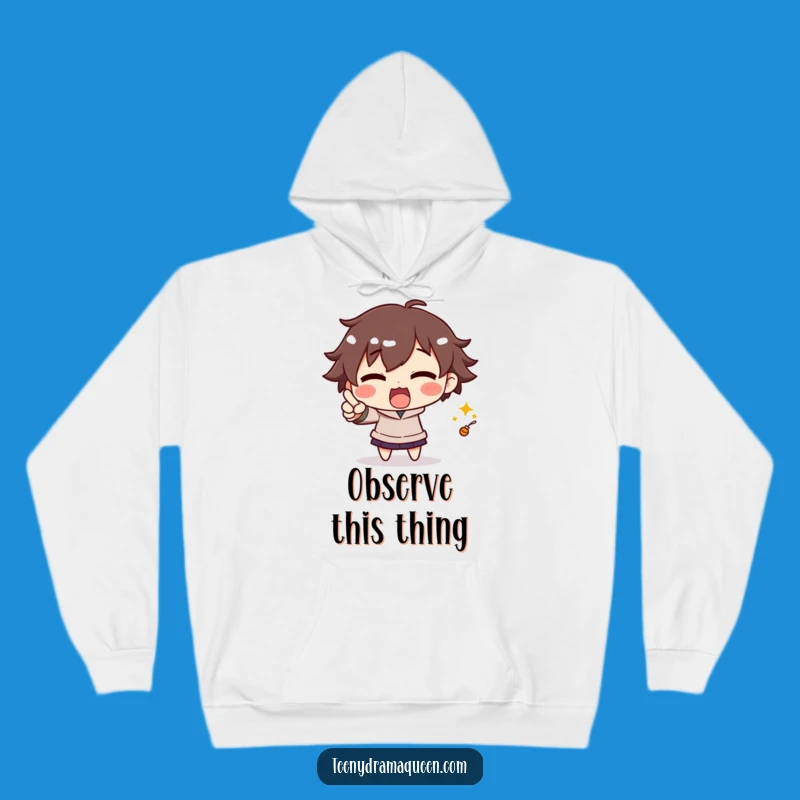 Funny Excited Character Hoodie: Stay Warm While Dramatically Pointing Out Fun