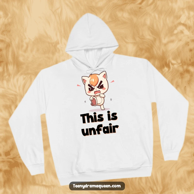 Funny hoodie with a kawaii character stomping its foot with feigned fury, perfect for expressing mock anger in comfort.