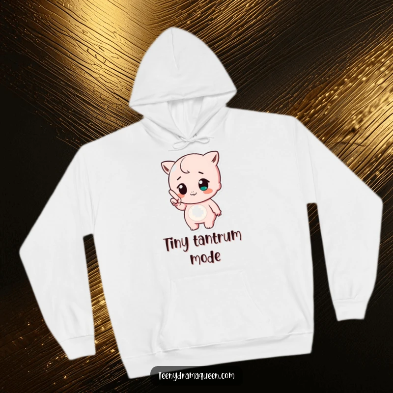 Funny hoodie featuring a cute character pointing a tiny finger with a huff, perfect for expressing adorable annoyance in cozy style.