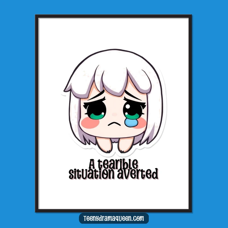 Funny Free Printable Wall Art: Sad Tear Character, Downloadable Art for Mood