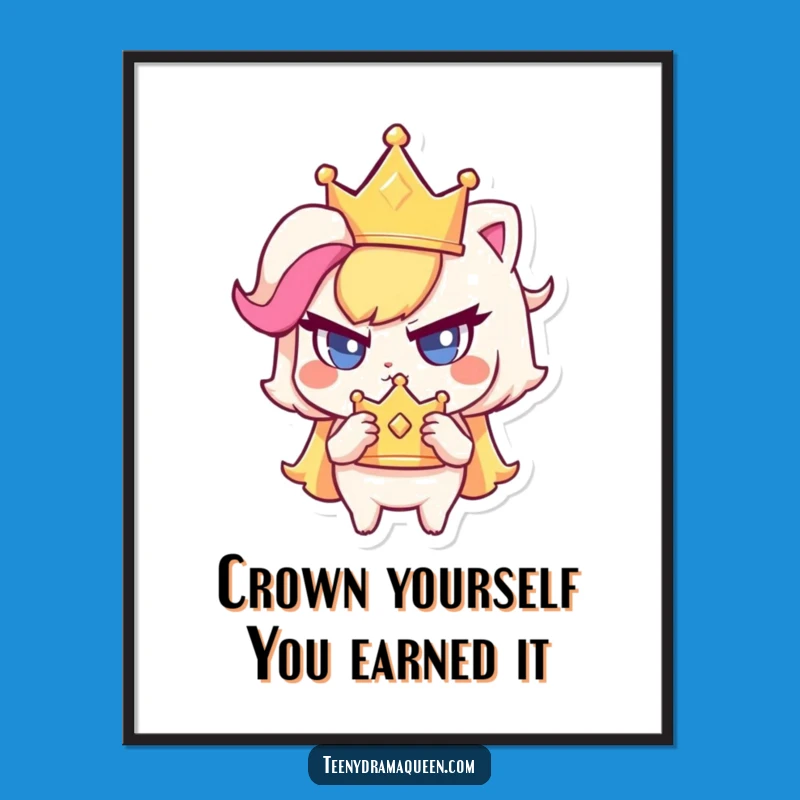 Funny Free Printable Wall Art: Crowned Character, Hilarious Downloadable Art for a Regal Touch