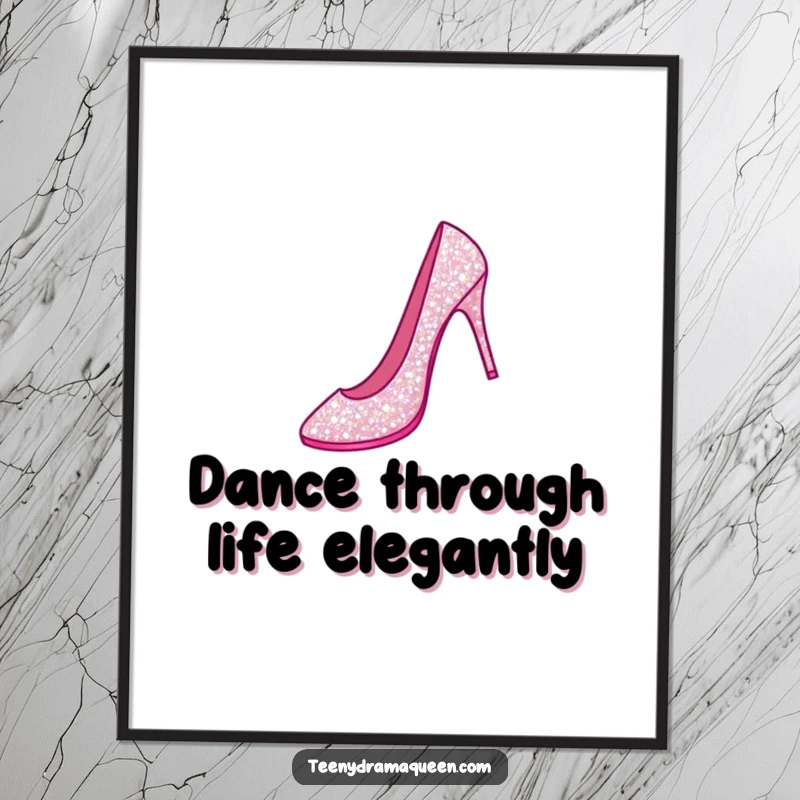 Funny Free Printable Wall Art: Single sparkly stiletto shoe performing a grand jeté, a chic and dynamic decor piece.