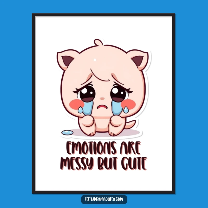 Funny Free Printable Wall Art: Crying Kawaii Character - Adorable Downloadable Decor
