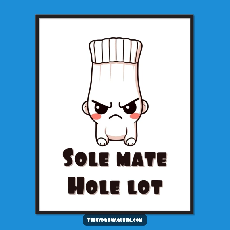 Free Printable Sock Wall Art: Tiny Indignant Character Funny Downloadable Gift