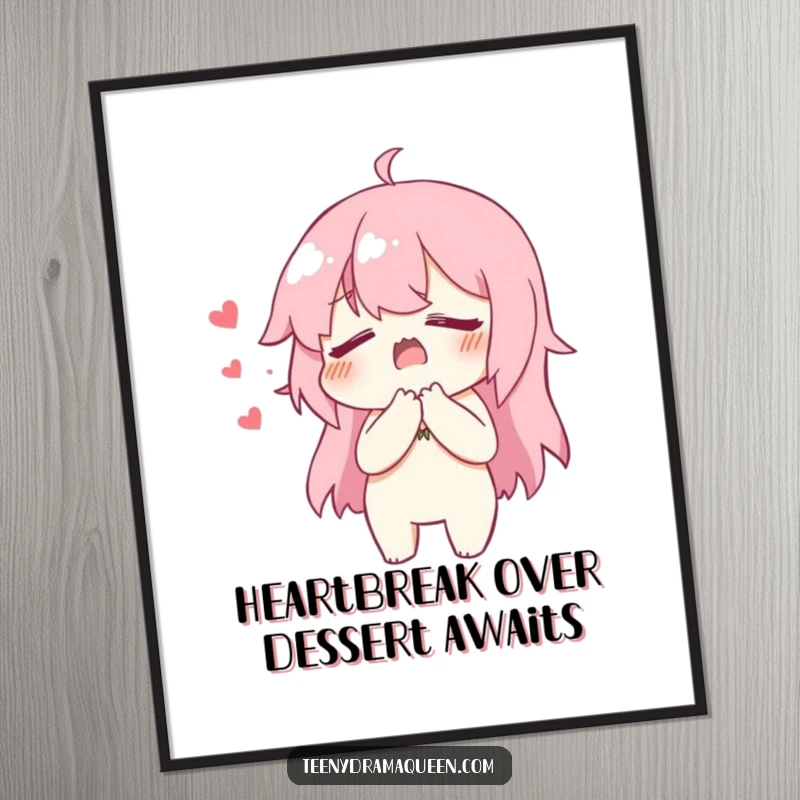 Funny Free Printable Wall Art: Character dramatically clutching chest, feigning heartbreak, perfect for humorous downloadable decor.