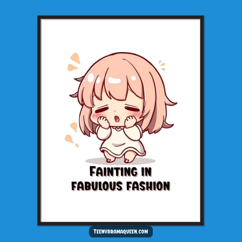 Free Printable Wall Art: Dramatic Faint Character, Humorous Downloadable Decor with Flair