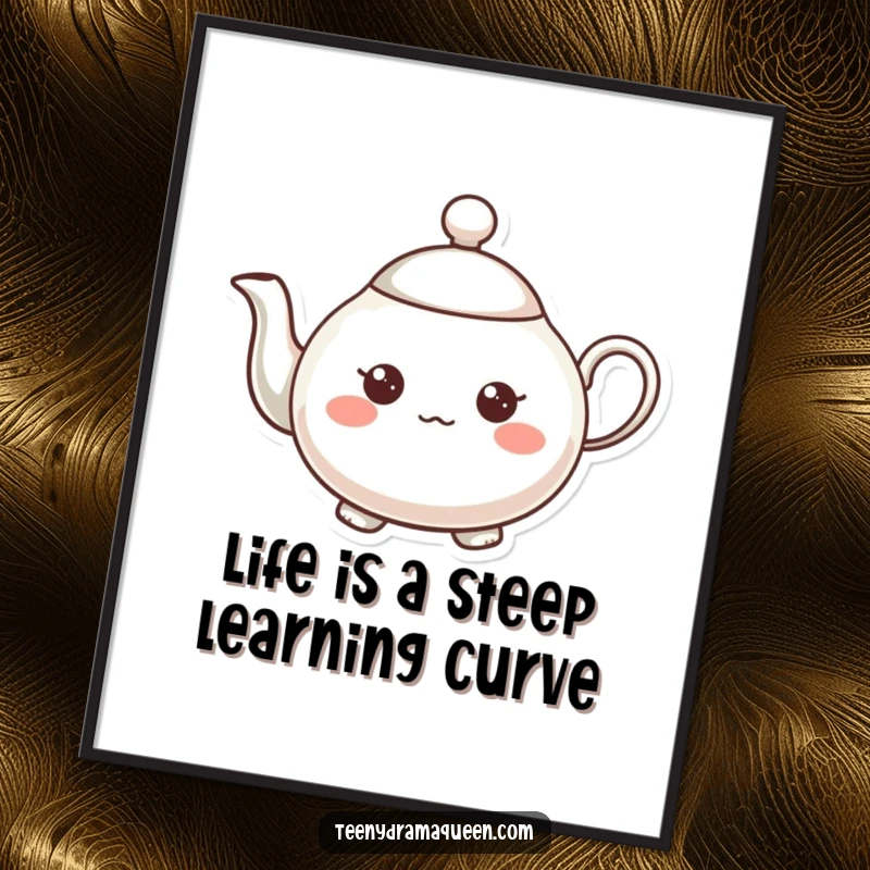 Funny Free Printable Wall Art: Small, overly expressive teapot character with a tiny, raised spout.