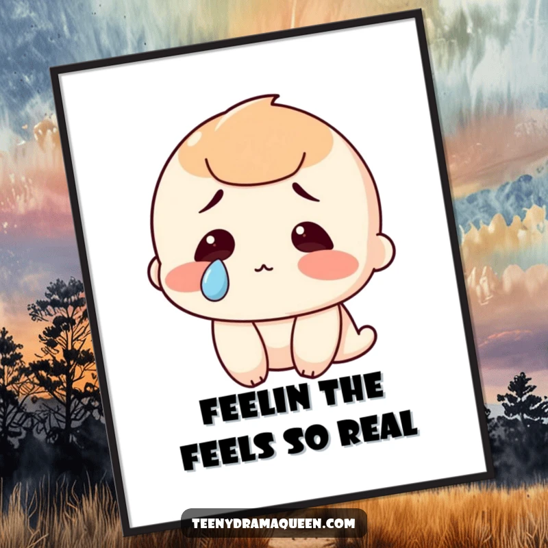 Funny Free Printable Wall Art: A character with one perfectly placed tear, exuding hilarious, dramatic emotion for your decor.