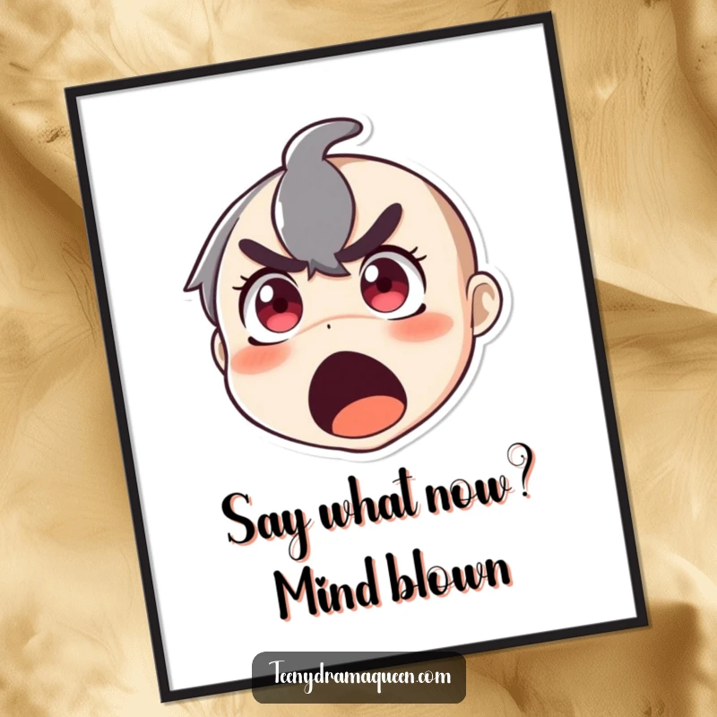 Funny Free Printable Wall Art: Character Depicted with Wide Eyes and Open Mouth in a Comedic Gasp of Surprise