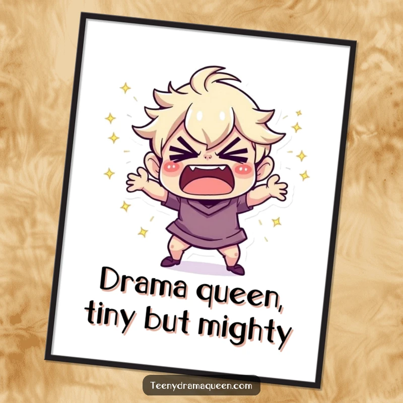 Funny Free Printable Wall Art: Tiny character throwing a small, sparkly tantrum. Humorous, downloadable art.