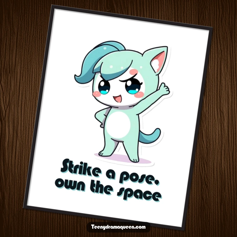 Funny Free Printable Wall Art: A sassy kawaii character striking a dramatic pose with one hand on hip, radiating confidence.