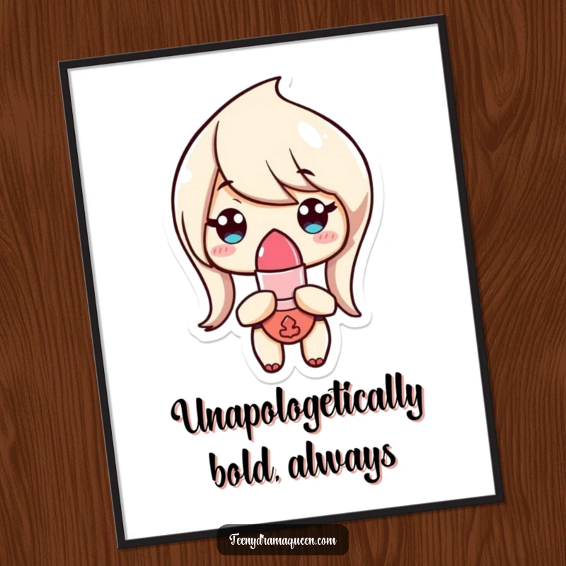 Funny Free Printable Wall Art: A confident lipstick character looking unimpressed, exuding cool vibes for stylish home decor.