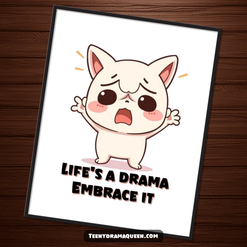 Funny Free Printable Wall Art: Exasperated kawaii character in a dramatic pose of utter exasperation. Quirky downloadable decor.