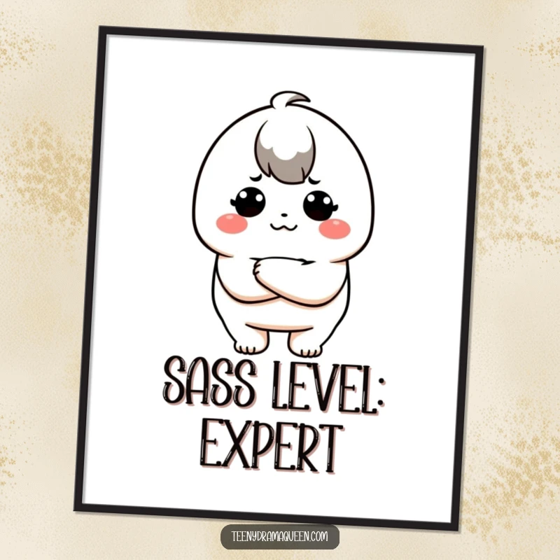 Funny Free Printable Wall Art featuring a pouty kawaii character with arms crossed, perfect downloadable decor for a sassy vibe.